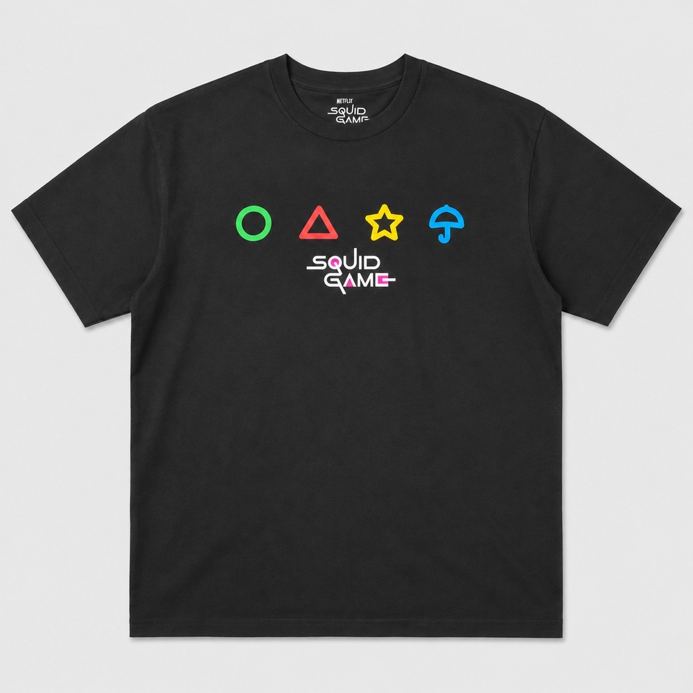 Netflix Squid Game Mens L Black Graphic T Shirt Symbols Logo TV Series Cotton